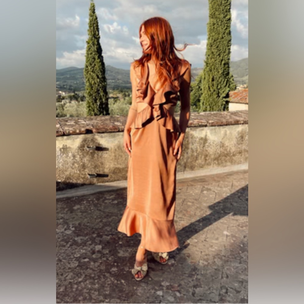 Copper Midi Cut Out silk dress, Show Me Your Mumu, size small, NWT!